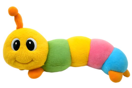 Smiling plush caterpillar toy isolated on a transparent background yellow - Powered by Adobe