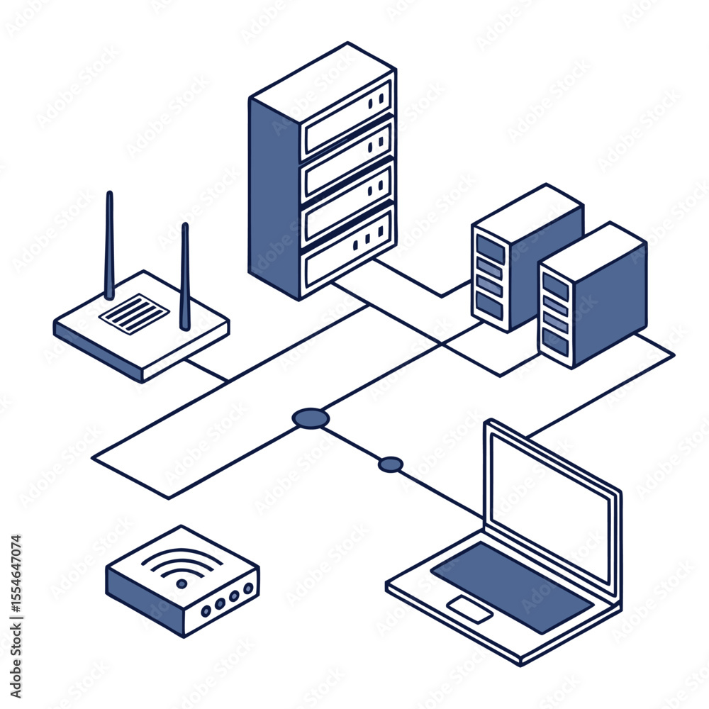 Aufkleber isometric vector illustration of a computer network diagram on a white background, for connectivity 