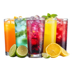 Refreshing citrus cocktails featuring lime, mint, and other fresh fruits in a glass with ice, perfect for a cold summer drink