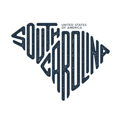 South Carolina. Hand drawn USA state name silhouette on white background. Modern typography for t shirt prints, posters, stickers, cards, souvenirs. Vector vintage illustration.
