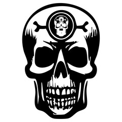 Inception Skull Stencil Art - Recursive Skull-in-Skull Vector with Crossbones and Grunge Teeth for Tattoos, Stickers, and Gothic Designs