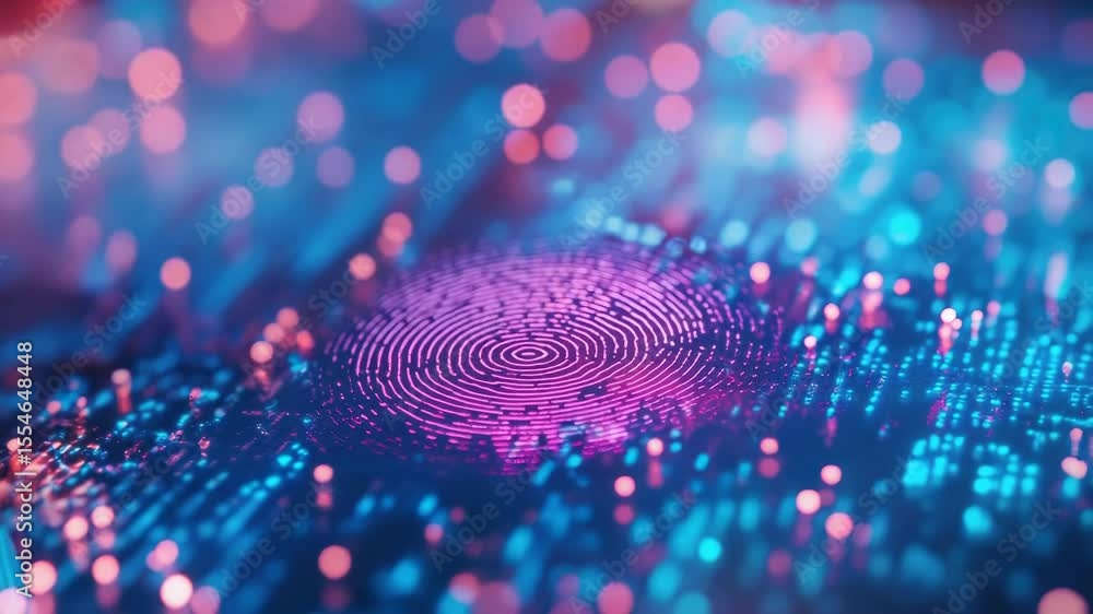 Poster A close-up shot of a finger touching a fingerprint on a computer chip, great for tech-related concepts and cybersecurity themes