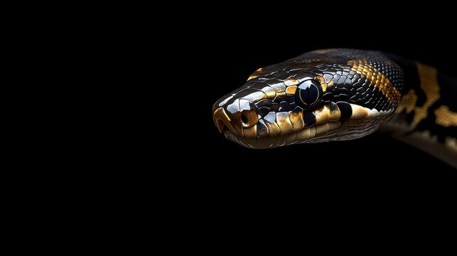 Close-up of a Sumatran Blood Python's head against a black background.