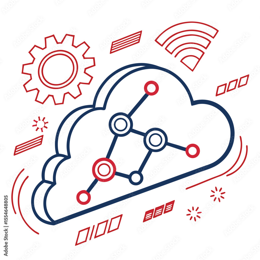 Aufkleber vector tech data cloud icon on a white background, representing cloud computing and online storage.
