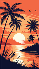 Stunning Tropical Sunset Beach with Palm Trees