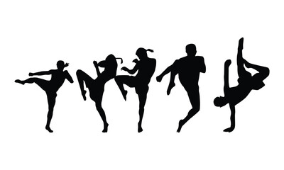 silhouette movements of various types of muay thai sports