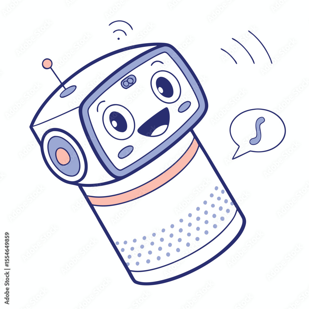 Poster vector icon of a virtual smart assistant on a white background, representing ai and voice control te