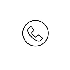 Clean line art vector of a call icon featuring a simple phone handset. Ideal for apps, contact pages, business cards, customer support, and communication interface designs.