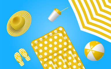 Summer vacation poster with 3d objects