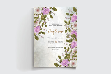 WEDDING INVITATION FRAME WITH FLOWER DECORATIONS AND FRESH LEAVES