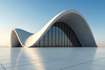 Obraz premium Futuristic White Building with Curved Design Representing Urban 