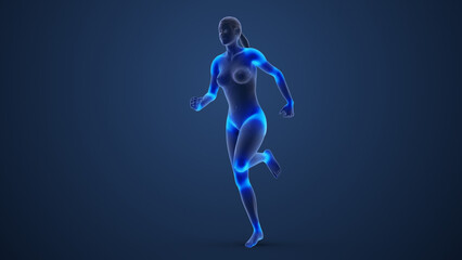 Woman Running with Visible Joint Discomfort Points