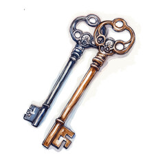 watercolor vector of Keys Access Or Knowledge, isolated on a white background.