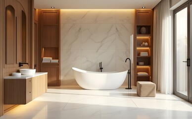 Contemporary Bathroom Design Featuring Glass Shower and Soft Lighting