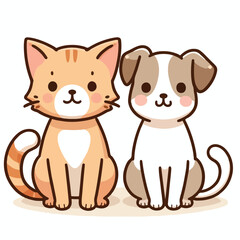 image of a dog and a cat sitting side by side with a simple and minimalist flat design using a white background