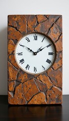Brown Crackled Ceramic Wall Clock with Roman Numerals
