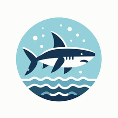 image of a shark swimming in the sea with a simple and minimalist flat design using a white background