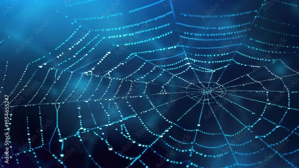 Poster a close-up of a spider web with water droplets glistening on its surface