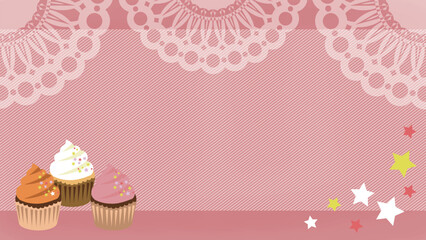 カップケーキモチーフのあしらいのある背景フレームイラスト
