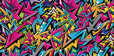 Abstract graffiti background with bold arrows and bright colors.