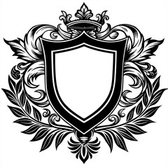 Elegant Heraldic Shield with Crown and Laurel Wreath Design.