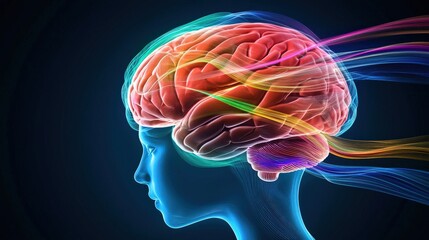 A colorful brain with many different colored lines coming out of it