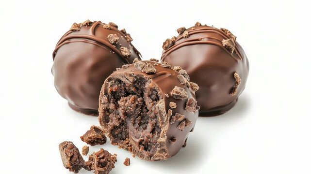 A pair of chocolate-covered donuts stacked on top of each other