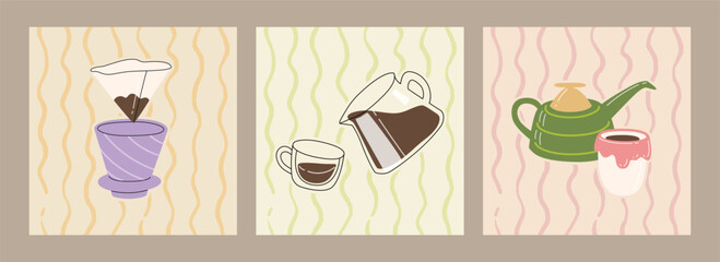 Vector hand drawn cafe tasty filter specialty coffee illustration. Trendy flat simple hand drawn clipart premade poster for print, ads, social media, menu and web