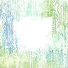 A delicate, summery, sophisticated frame for text, design, and invitations. Ecological green textured border for text. Watercolor texture pattern in grunge style, creative card design, postcards.
