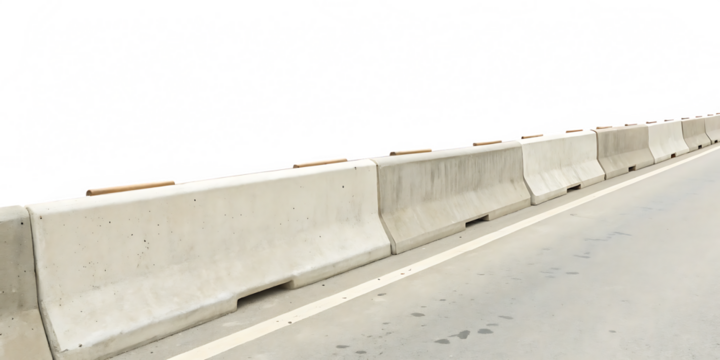 Concrete barrier dividing road isolated on a transparent background traffic divider