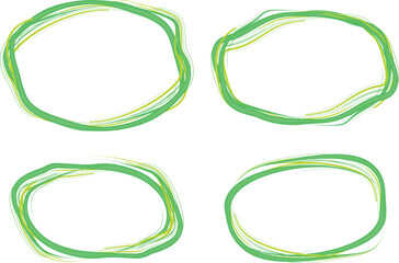 abstract green colorful art line doodle scribble circles set