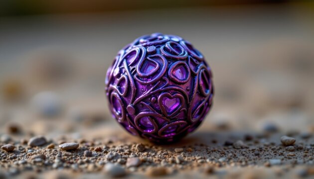 A vibrant 3d illustration featuring purple easter eggs with an ornate design on a rustic wooden background as a round holiday ornament and celebration symbol
