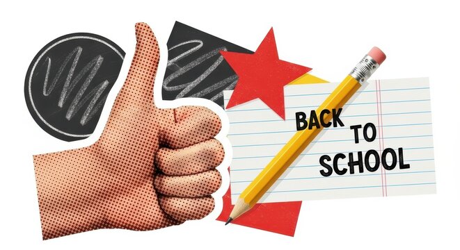 A Thumbs Up Gesture and School Supplies Representing a Successful Start to the Academic Year Signaling Readiness for Learning and Growth