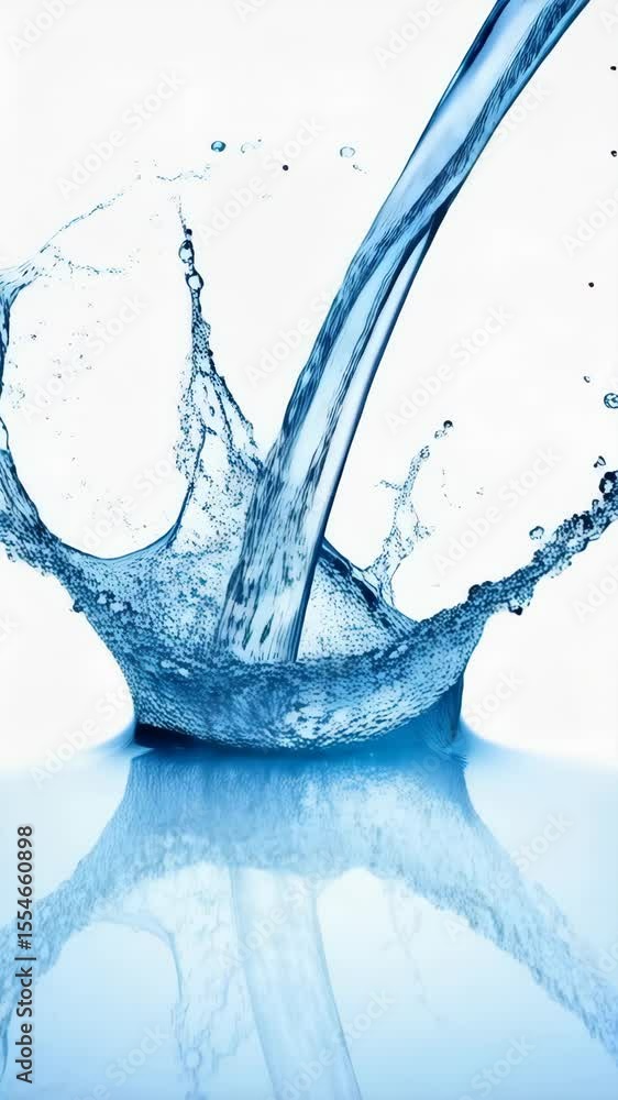 Poster splashing water creates a dynamic surface on a clean background, showing movement, reflection and th