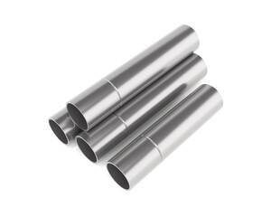 Steel metal pipes, industrial products, Galvanized and stainless, 3D rendering.