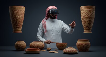 Immersive Cultural Experience: A Man in VR Explores Ancient Pottery