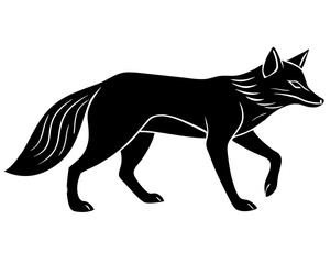 Fox Walking Silhouette – Black Vector Icon of Wild Animal Isolated on White Background