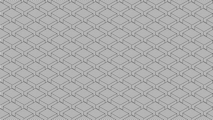 Isometric pattern of stacked cubes with horizontal lines creates an optical illusion of depth and texture