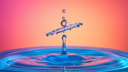Water Droplet Forming a Perfect Sphere on Pink and Blue Surface