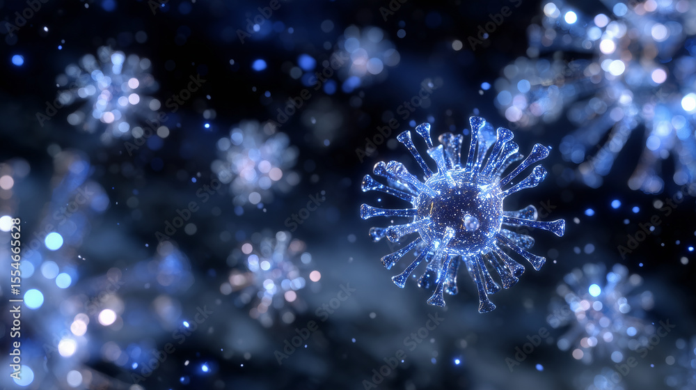 Poster digital medical concept of blue sars-cov-2 particles multiplying in a high-resolution microenvironme