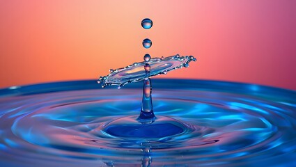 Water Droplet Forming a Perfect Sphere on Pink and Blue Surface