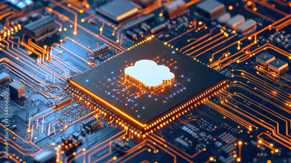 Poster a computer chip with a cloud on it