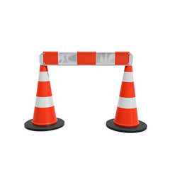 traffic cones with an attached barrier for road safety and construction site management copy space