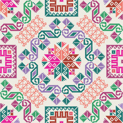 Seamless vector pattern with traditional Mexican Teenek Huastek embroidery symbols