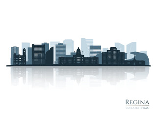 Naklejka premium Regina skyline silhouette with reflection. Landscape Regina, Saskatchewan. Vector illustration.