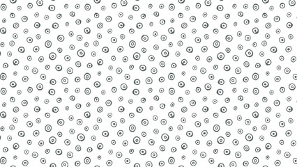A seamless pattern of hand drawn circles and dots scattered on a white background in a diagonal grid