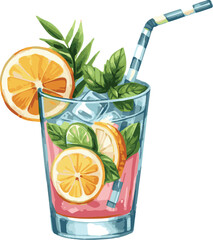 Vector watercolor painted illustration of a cocktail