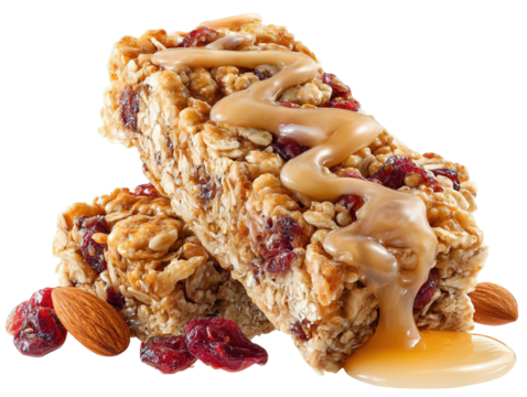 Homemade Granola Bars Recipe Almonds, Oats & Cranberries on transparent background