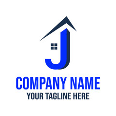 A blue letter j with a house roof and window above company name and tagline on white