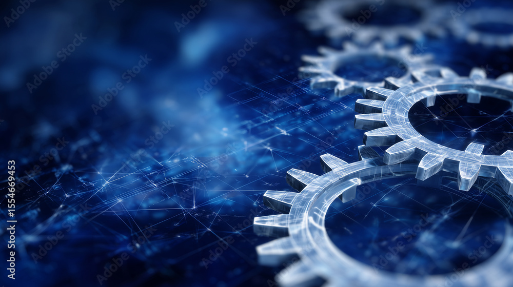 Aufkleber abstract blueprint of complex machinery with detailed gear mechanisms, sharp metallic gear edges con